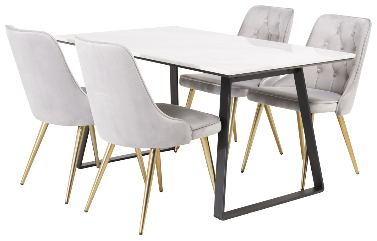 Rektangulært spisebord 140 x 90 Sort + Spisebordsstol 2-pak Grå