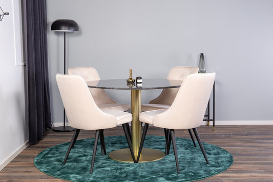 Rundt spisebord 106 mørkegrå + spisebordsstol 2-pak beige