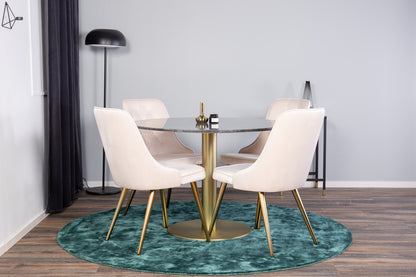 Rundt spisebord 106 mørkegrå + spisebordsstol 2-pak beige