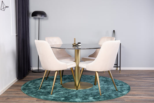 Rundt spisebord 106 mørkegrå + spisebordsstol 2-pak beige