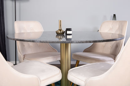 Rundt spisebord 106 mørkegrå + spisebordsstol 2-pak beige