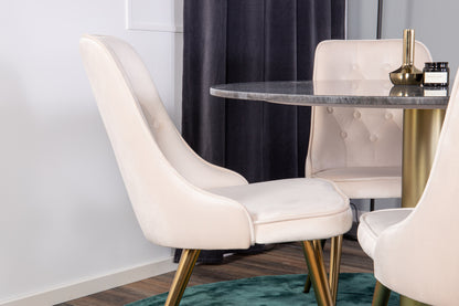 Rundt spisebord 106 mørkegrå + spisebordsstol 2-pak beige