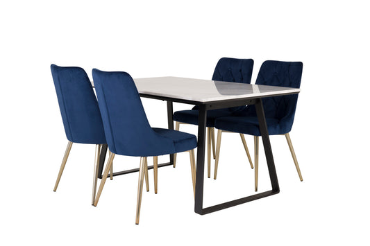 Estelle & Velvet Deluxe Spisebord 90x140 + Spisebordsstole Blå