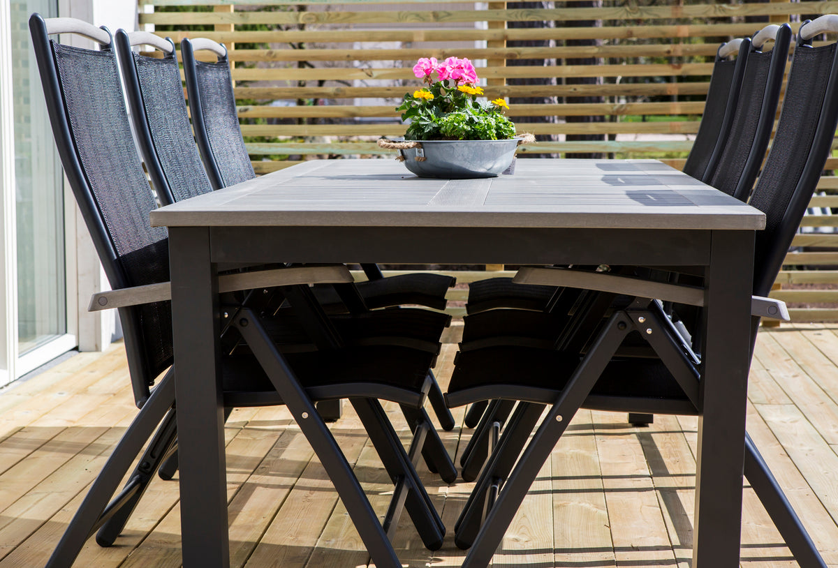 Venture Home Albany Spisebord 224x100 + Positionsstole Sort