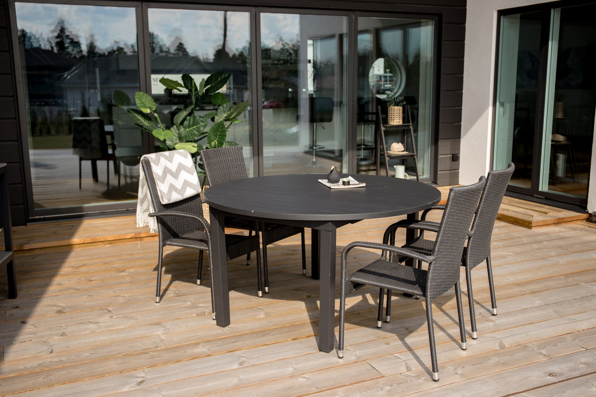 Anna & Marbella Spisestole Sort + Spisebord ⌀140