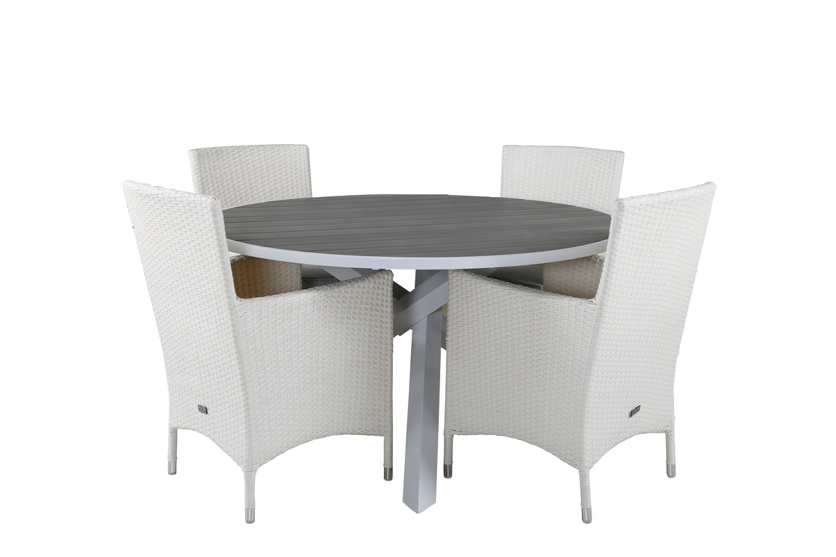 Parma & Malin Spisebord ⌀140 + Spisestole Hvid