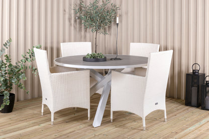 Parma & Malin Spisebord ⌀140 + Spisestole Hvid