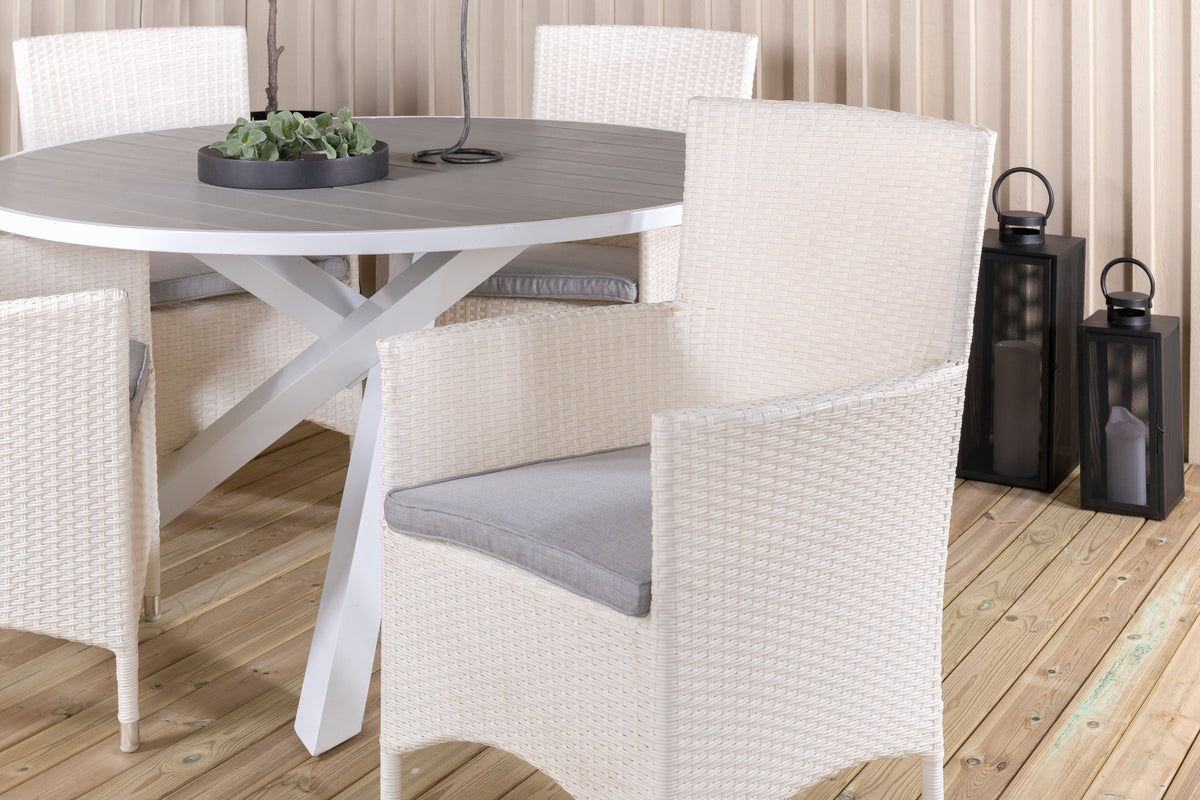 Parma & Malin Spisebord ⌀140 + Spisestole Hvid