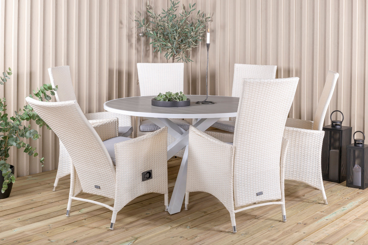 Parma & Padova Rundt Spisebord ø140 Hvid + Reclinerstole Hvid