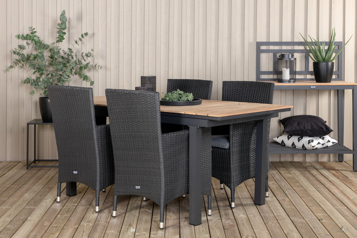Mexico & Malin Spisebord 90x180/240 + Spisestole Sort