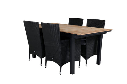 Mexico & Malin Spisebord 90x180/240 + Spisestole Sort