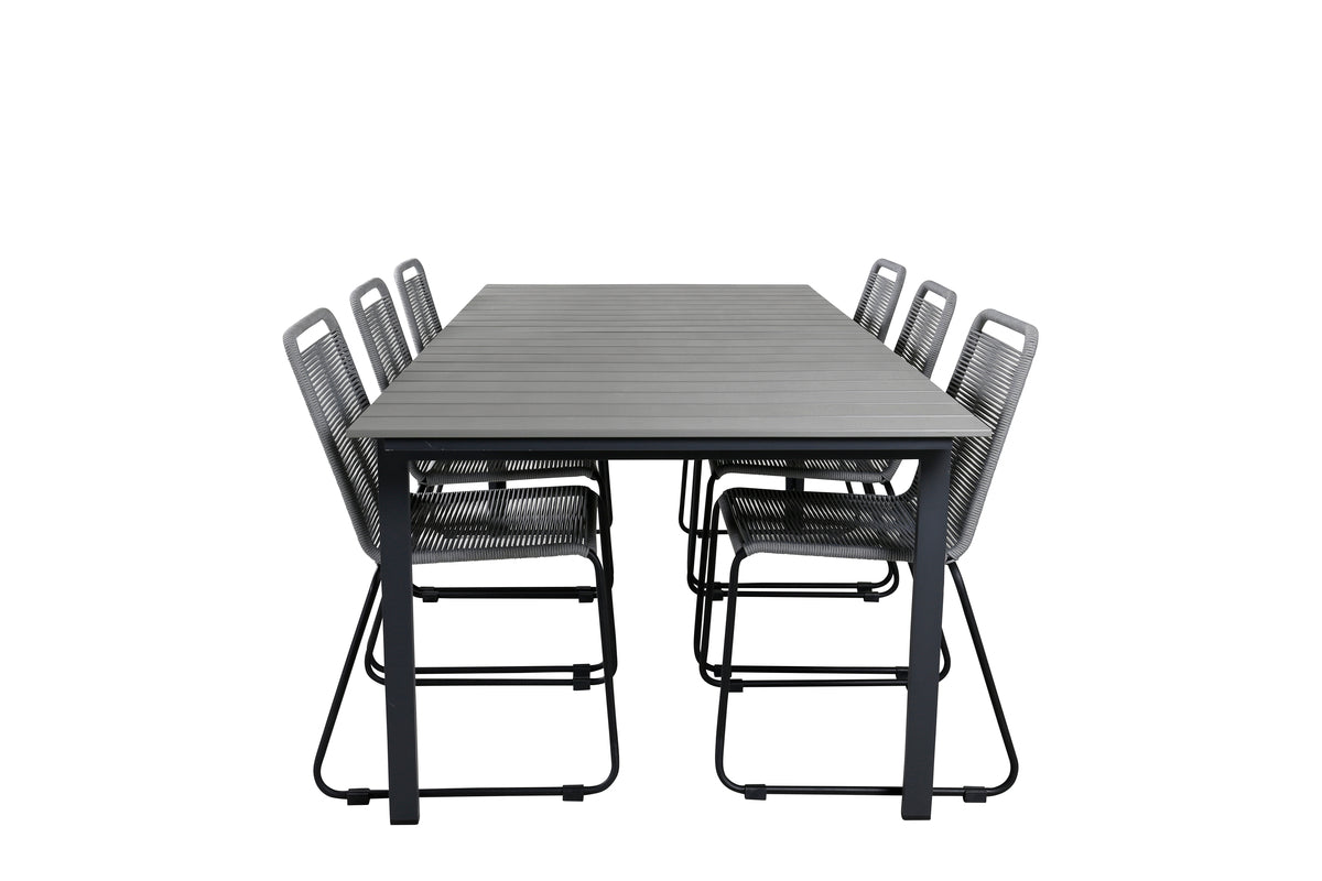 Levels & Lindos Spisebord 229x100x75 + Spisestole Grå