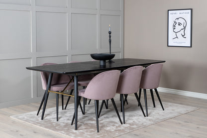 Rektangulært spisebord 180 x 85 Sort + Spisebordsstol 2-pak Dusty Pink