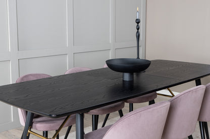 Rektangulært spisebord 180 x 85 Sort + Spisebordsstol 2-pak Dusty Pink