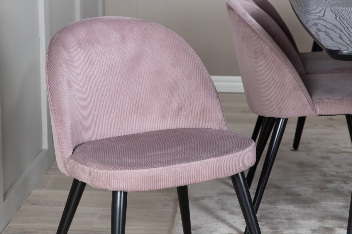 Rektangulært spisebord 180 x 85 Sort + Spisebordsstol 2-pak Dusty Pink