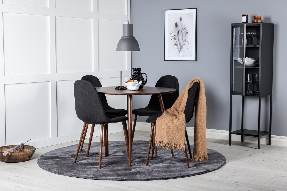 Rundt spisebord 100 valnød + Spisebordsstol 2-pak sort