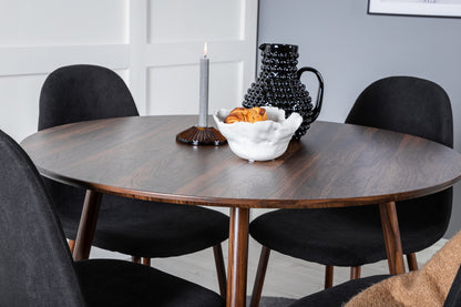 Rundt spisebord 100 valnød + Spisebordsstol 2-pak sort