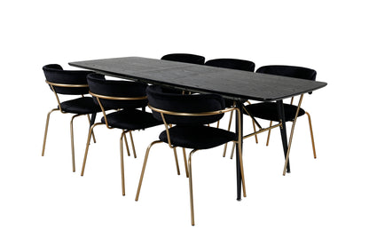 Arrow & Gold spisebordsstol 2-pak sort + rektangulært spisebord 180 x 85 sort