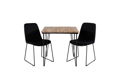 Muce & Bali spisebordsstol 2-pak sort + rektangulært spisebord 80 x 80 natur