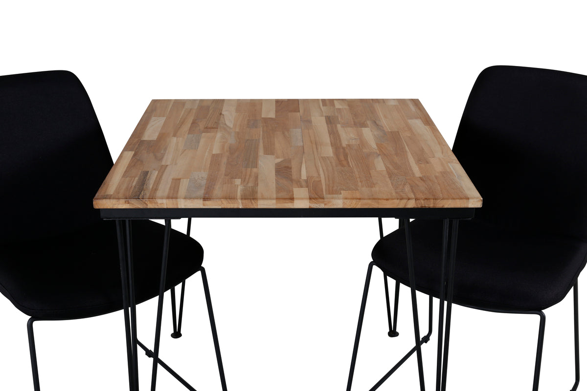 Muce & Bali spisebordsstol 2-pak sort + rektangulært spisebord 80 x 80 natur