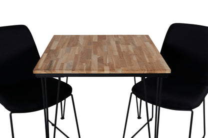 Muce & Bali spisebordsstol 2-pak sort + rektangulært spisebord 80 x 80 natur