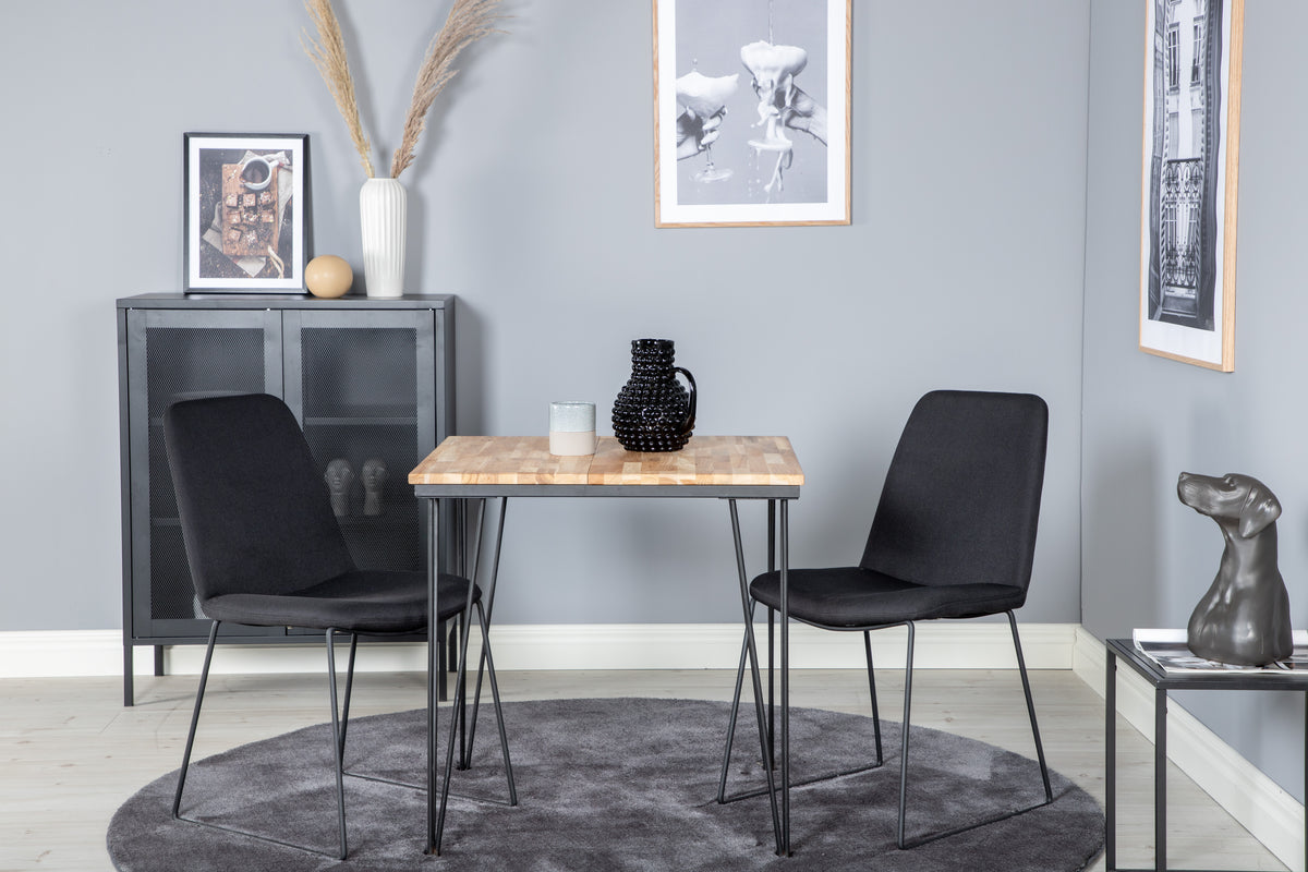 Muce & Bali spisebordsstol 2-pak sort + rektangulært spisebord 80 x 80 natur