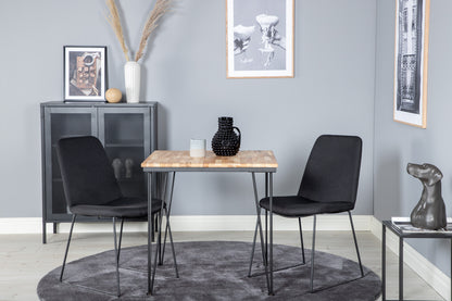 Muce & Bali spisebordsstol 2-pak sort + rektangulært spisebord 80 x 80 natur
