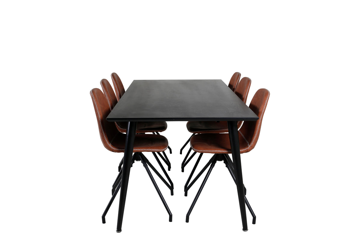 Dipp & Polar Rektangulært Spisebord 180 x 90 Sort + Spisestol 2-pak Brun
