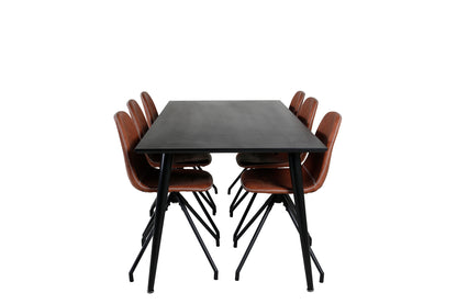 Dipp & Polar Rektangulært Spisebord 180 x 90 Sort + Spisestol 2-pak Brun