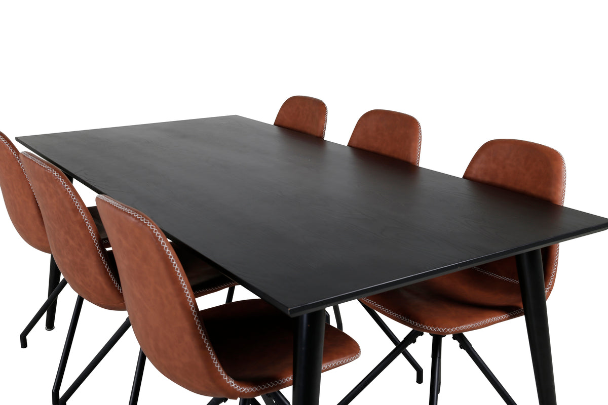 Dipp & Polar Rektangulært Spisebord 180 x 90 Sort + Spisestol 2-pak Brun
