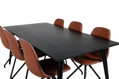 Dipp & Polar Rektangulært Spisebord 180 x 90 Sort + Spisestol 2-pak Brun