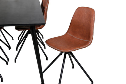 Dipp & Polar Rektangulært Spisebord 180 x 90 Sort + Spisestol 2-pak Brun