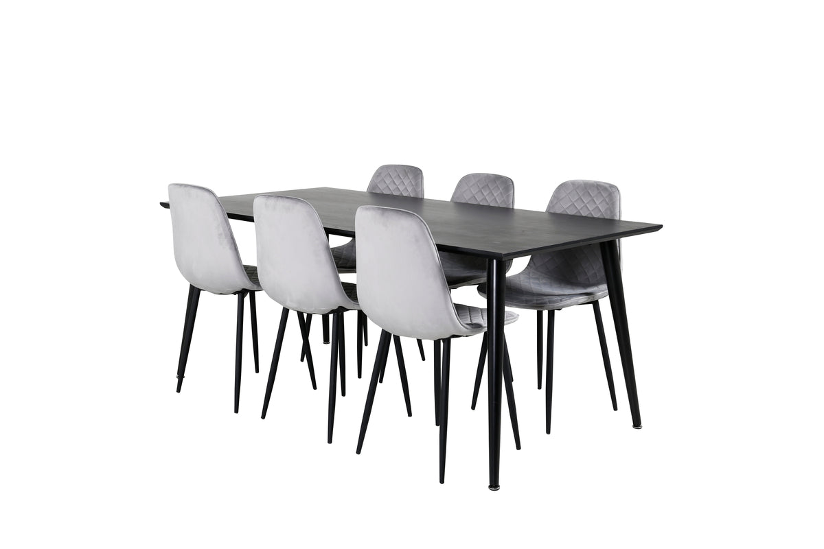 Dipp & Polar Rektangulært Spisebord 180 x 90 Sort + Spisestol 2-pak Grå