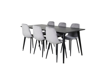 Dipp & Polar Rektangulært Spisebord 180 x 90 Sort + Spisestol 2-pak Grå