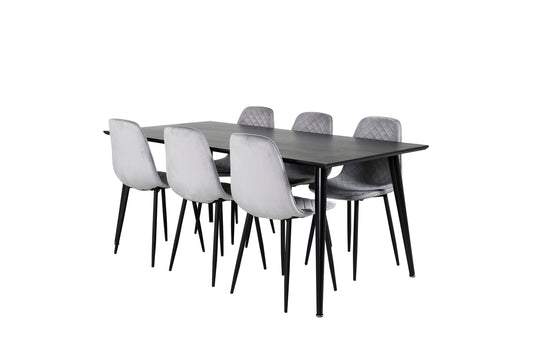 Dipp & Polar Rektangulært Spisebord 180 x 90 Sort + Spisestol 2-pak Grå