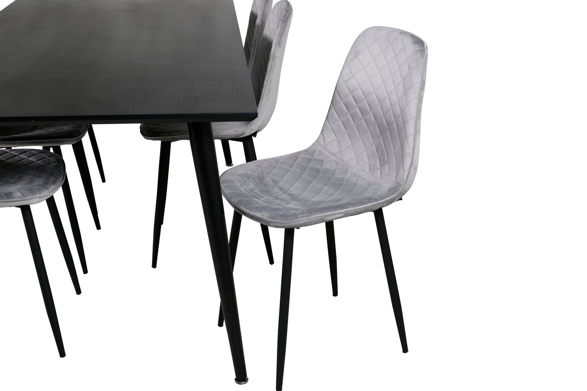 Dipp & Polar Rektangulært Spisebord 180 x 90 Sort + Spisestol 2-pak Grå