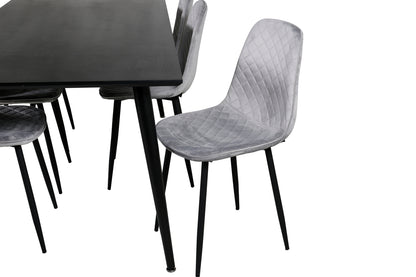 Dipp & Polar Rektangulært Spisebord 180 x 90 Sort + Spisestol 2-pak Grå