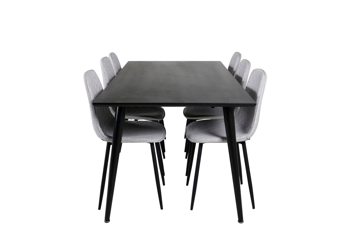 Dipp & Polar Rektangulært Spisebord 180 x 90 Sort + Spisestol 2-pak Grå