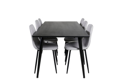 Dipp & Polar Rektangulært Spisebord 180 x 90 Sort + Spisestol 2-pak Grå