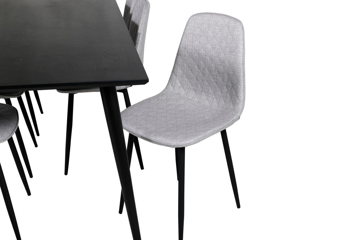 Dipp & Polar Rektangulært Spisebord 180 x 90 Sort + Spisestol 2-pak Grå