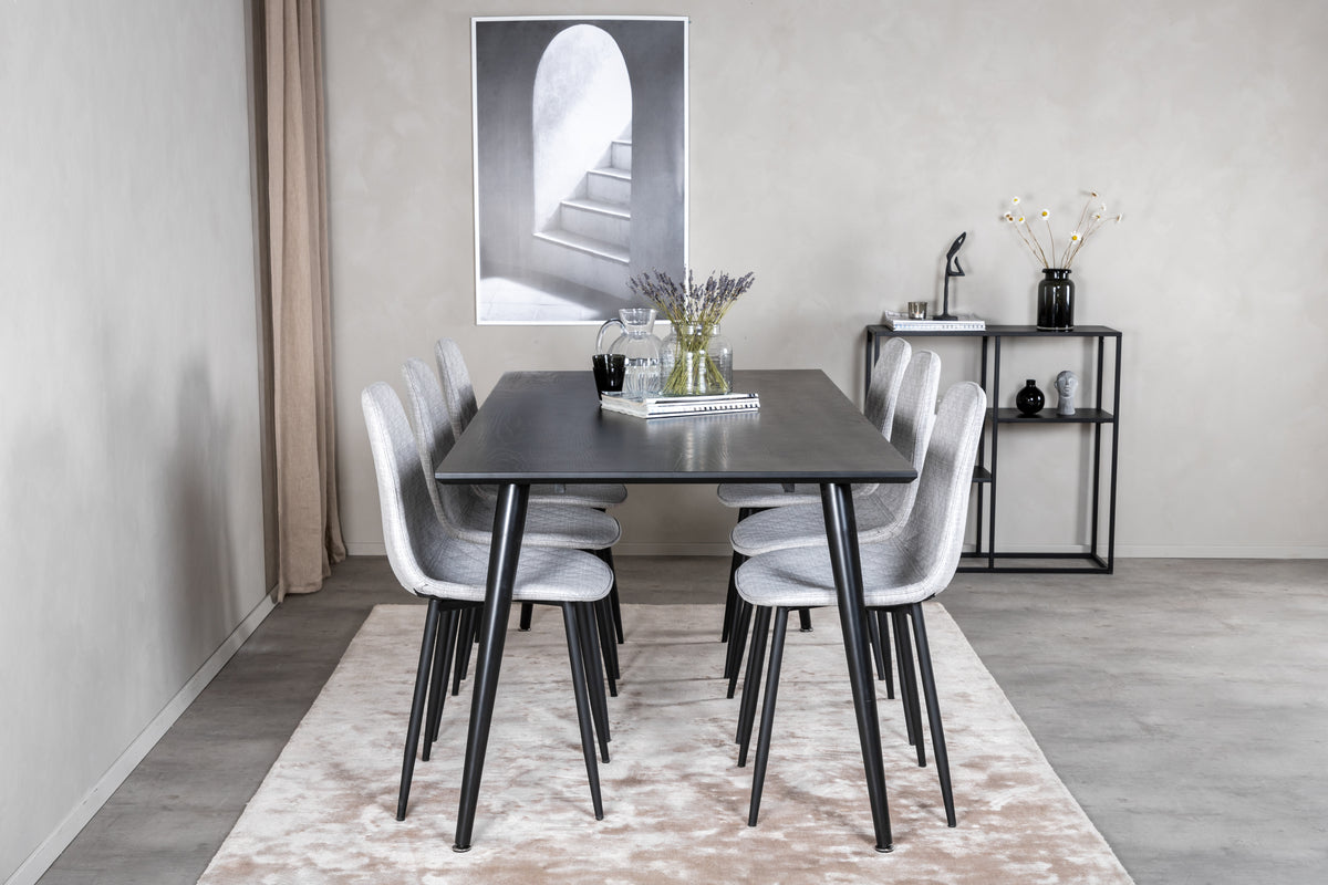 Dipp & Polar Rektangulært Spisebord 180 x 90 Sort + Spisestol 2-pak Grå