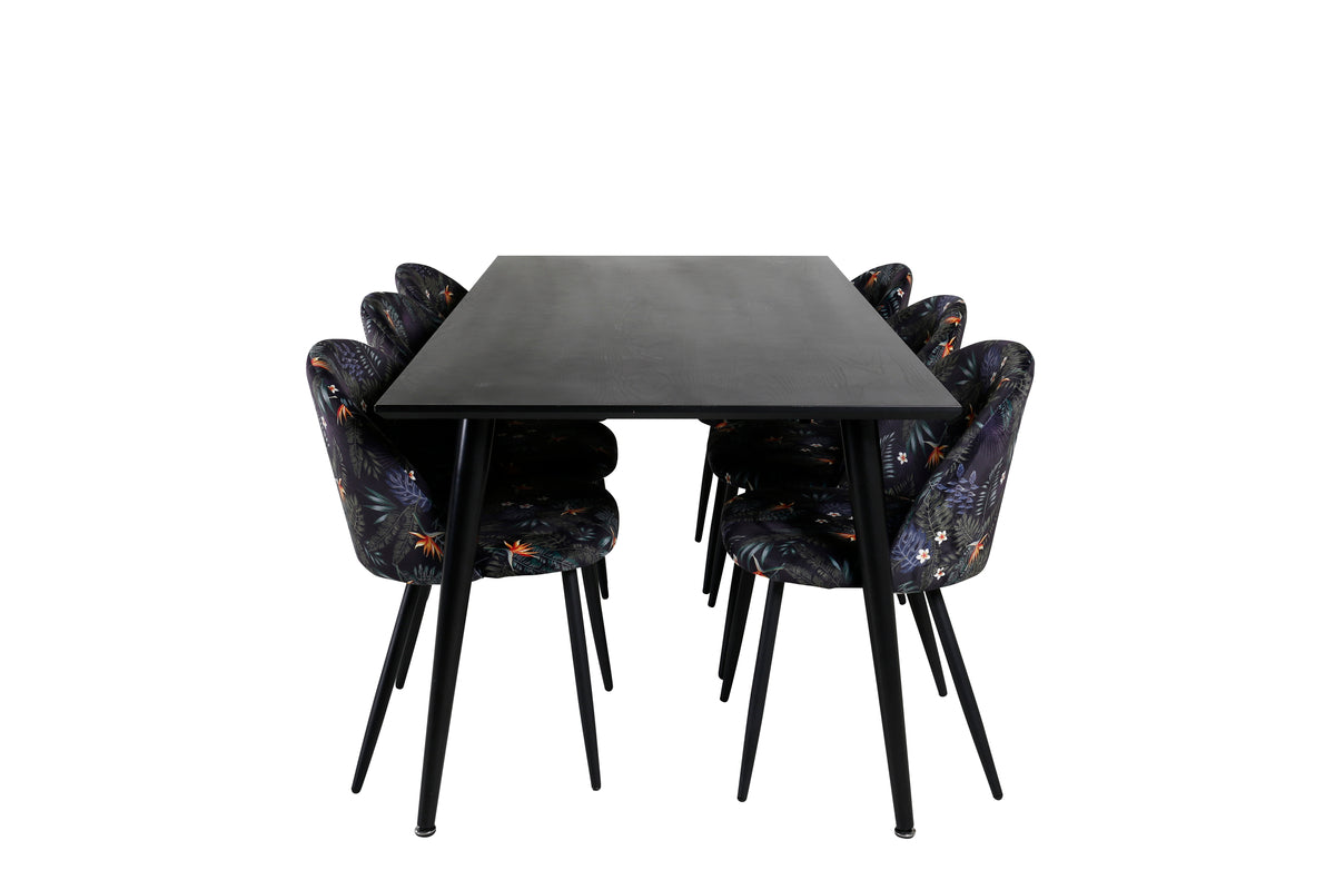 Dipp & Velvet Rektangulært Spisebord 180 x 90 Sort + Spisestol 2-pak Sort