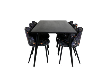 Dipp & Velvet Rektangulært Spisebord 180 x 90 Sort + Spisestol 2-pak Sort