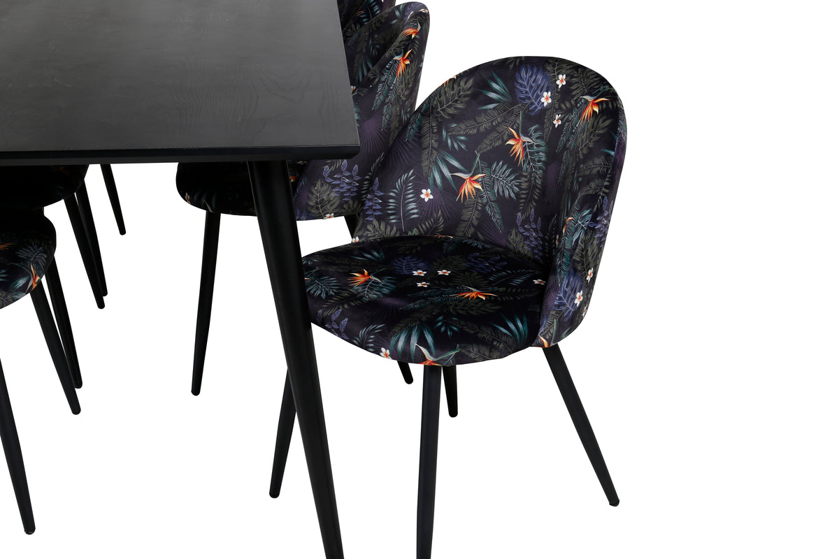 Dipp & Velvet Rektangulært Spisebord 180 x 90 Sort + Spisestol 2-pak Sort