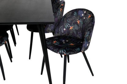 Dipp & Velvet Rektangulært Spisebord 180 x 90 Sort + Spisestol 2-pak Sort