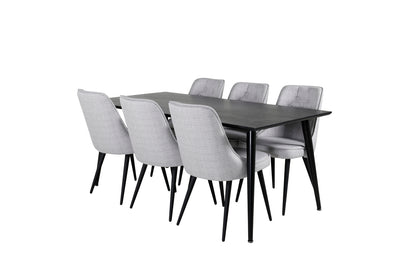 Dipp & Velvet Deluxe Rektangulært Spisebord 180 x 90 Sort + Spisestol 2-pak Grå