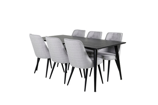 Dipp & Velvet Deluxe Rektangulært Spisebord 180 x 90 Sort + Spisestol 2-pak Grå