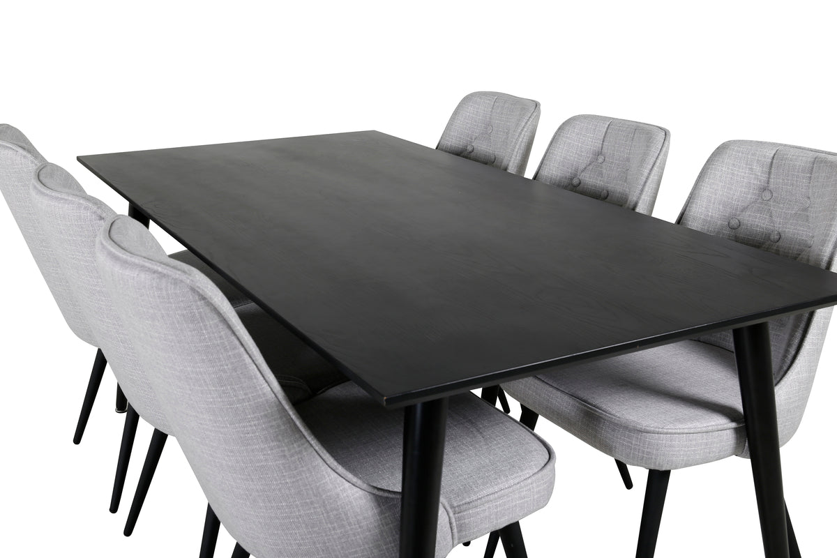 Dipp & Velvet Deluxe Rektangulært Spisebord 180 x 90 Sort + Spisestol 2-pak Grå