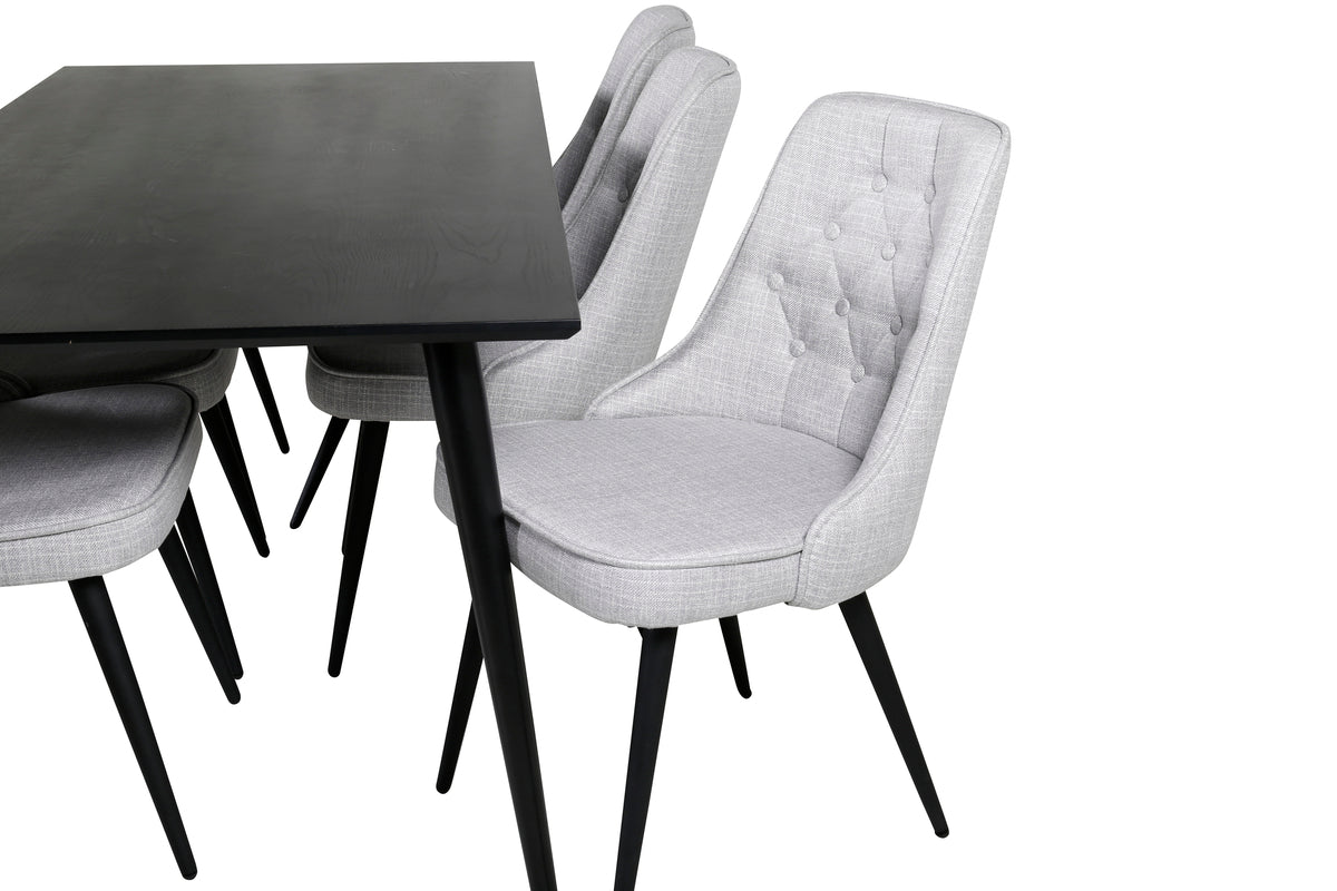 Dipp & Velvet Deluxe Rektangulært Spisebord 180 x 90 Sort + Spisestol 2-pak Grå