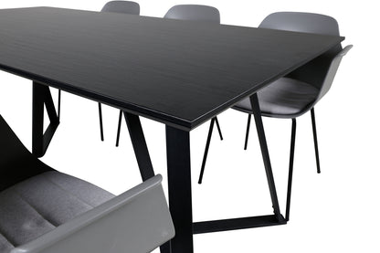 Comfort & Marina Spisebordsstol 2-pak Grå + Rektangulært Spisebord 180 x 90 Sort